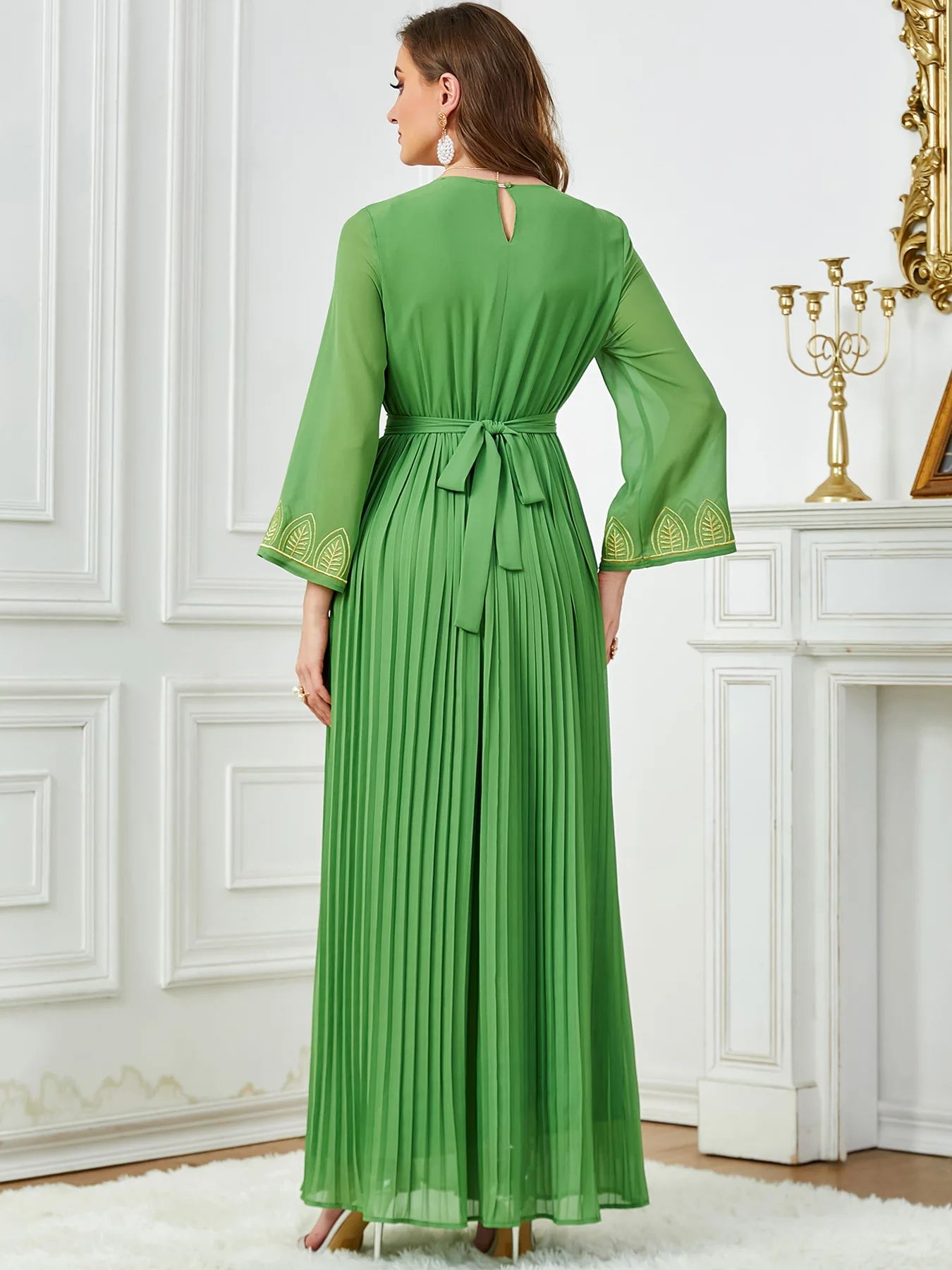 Мусульманское плиссированное платье макси с вышивкой для женщин Дубай Абая