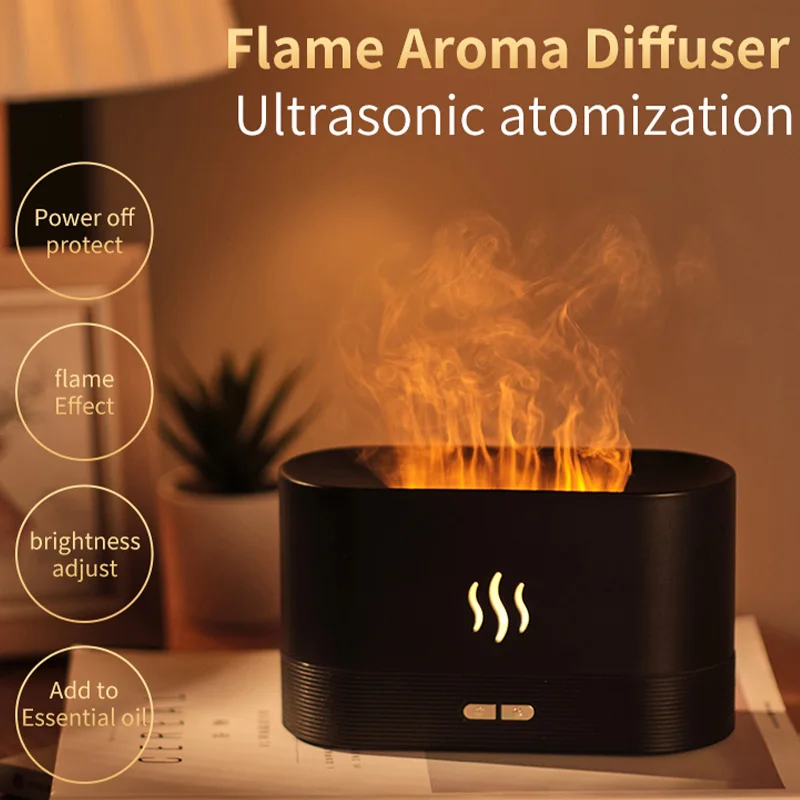 

Flame Aroma Diffuser Ultrasonic Flame LED Light Air Humidifier 180ML Smart Essential Oil Diffuser Cool Mist Maker For Home