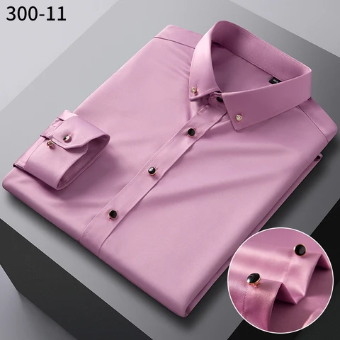 Новая рубашка с длинными рукавами и пряжками для мужчин, облегающая формальная Однотонная рубашка, эластичная однотонная одежда в стиле ретро, элегантные белые топы