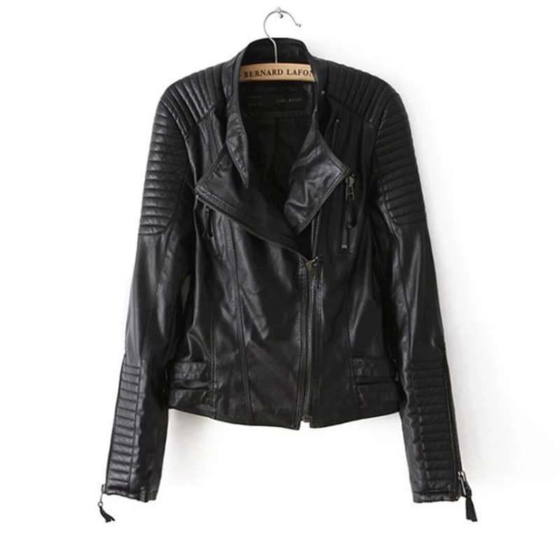 Ladies Leather Jackets 2023 PU Black Slim Moto Bikers Jacket Women Long Sleeved Zipper Punk Tops Autumn Outerwear Leather Coats