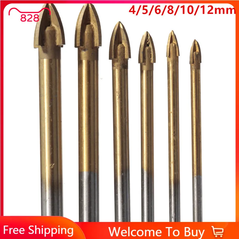 Titanium Carbide Glass Drill Bit Cross Spear Point Head Drill Bit For Wall Ceramic Tile 4/5/6/8/10/12mm