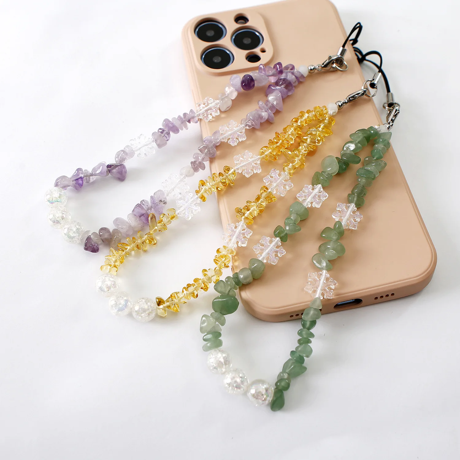 

Colorful Stone Pearl Beads Mobile Phone Chain For Women Girls Christmas Snowflakes Strap Anti-lost Lanyard Hanging Cord Jewelry