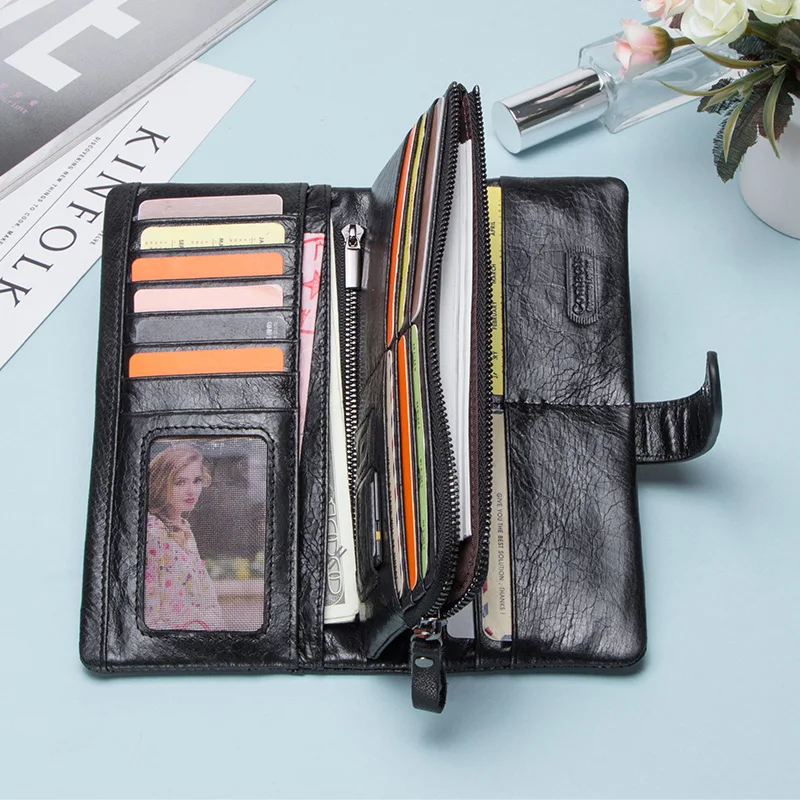 CONTACT'S Wallet Women Fashion Coin Purse for Ladies Genuine Leather Long Clutch Wallets with Cell Phone Bags Card Holder