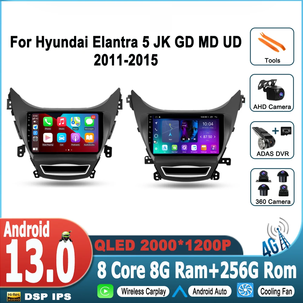 

For Hyundai Elantra 5 JK GD MD UD 2011 - 2015 Car Radio Multimedia Video Player Navigation GPS Android 13 No 2din