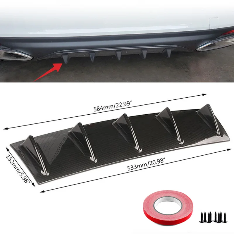 

Car Tail Wing Lower Rear Body Spoiler Universal 5 Fin ABS Shark Fin Rear Bumper Lip Diffuser Spoiler Trim Cover