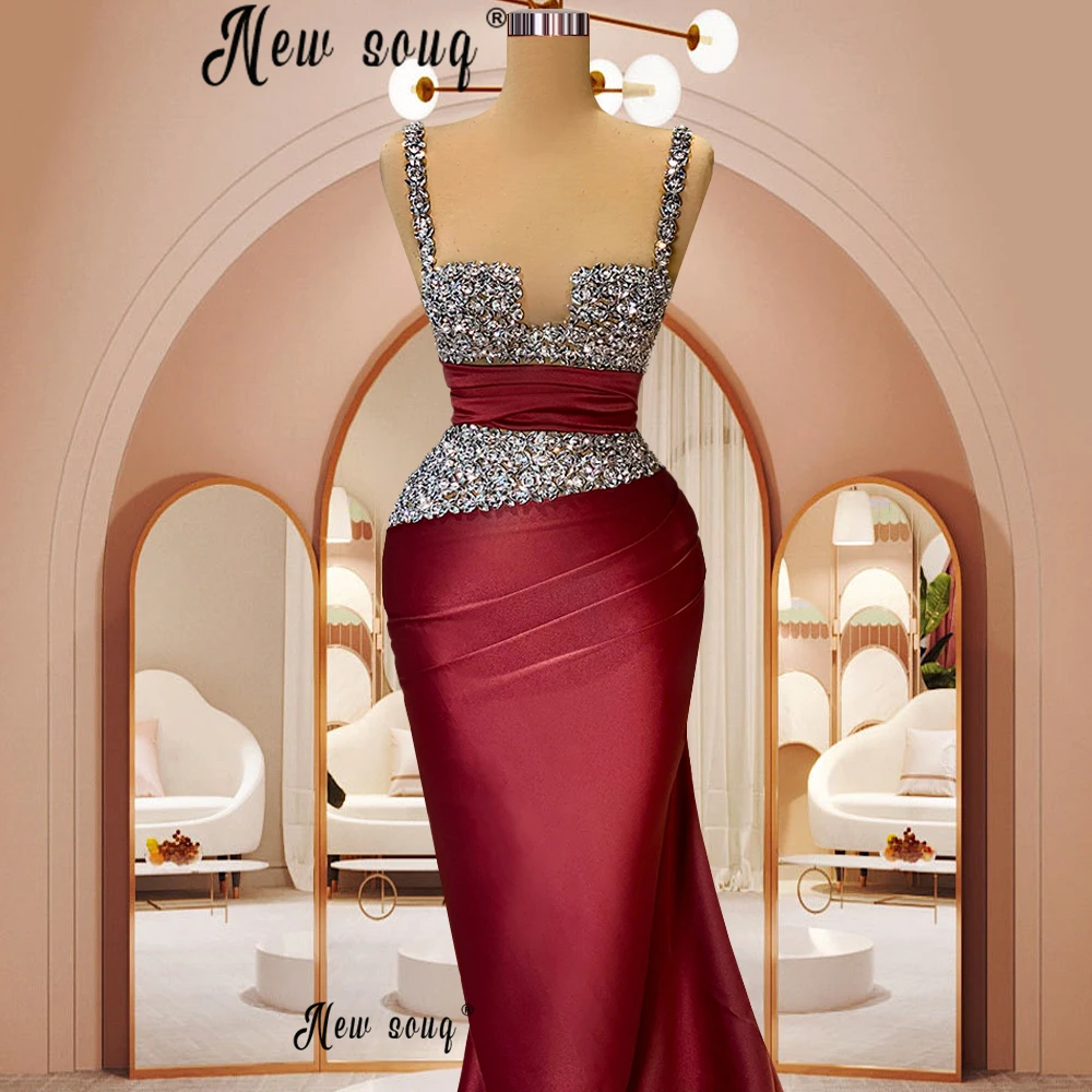 Бордовое вечернее платье на бретельках Элегантное Атласное длинное для женщин