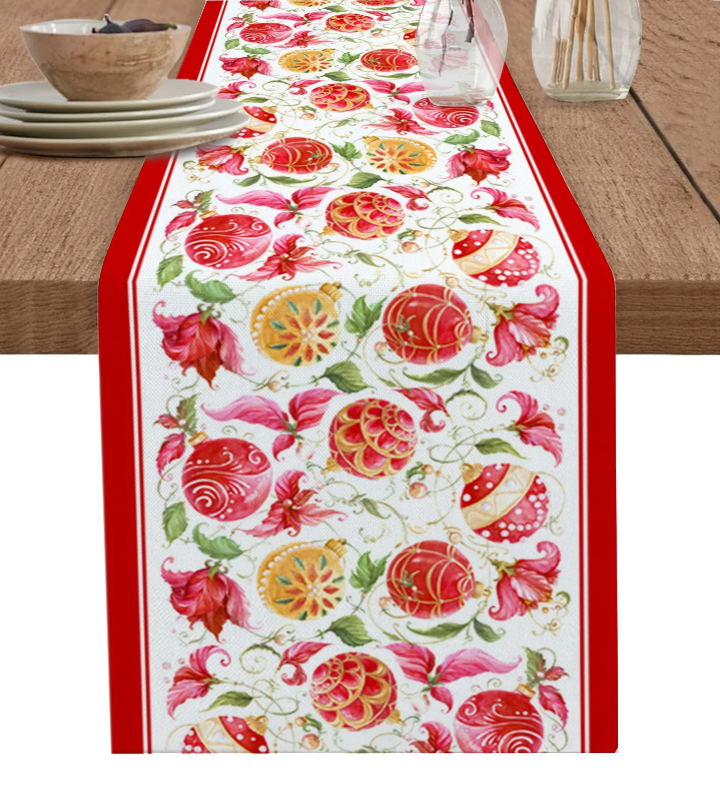 

Winter Christmas Lantern Red Watercolor Table Runner for Dining Table Wedding Decor Tablecloth Home Party Decor Table Mats