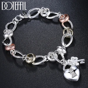 DOTEFFIL 925 Sterling Silver Heart Lock Clover Flower AAA Zircon Bracelet Chain For Women Wedding Engagement Charm Jewelry