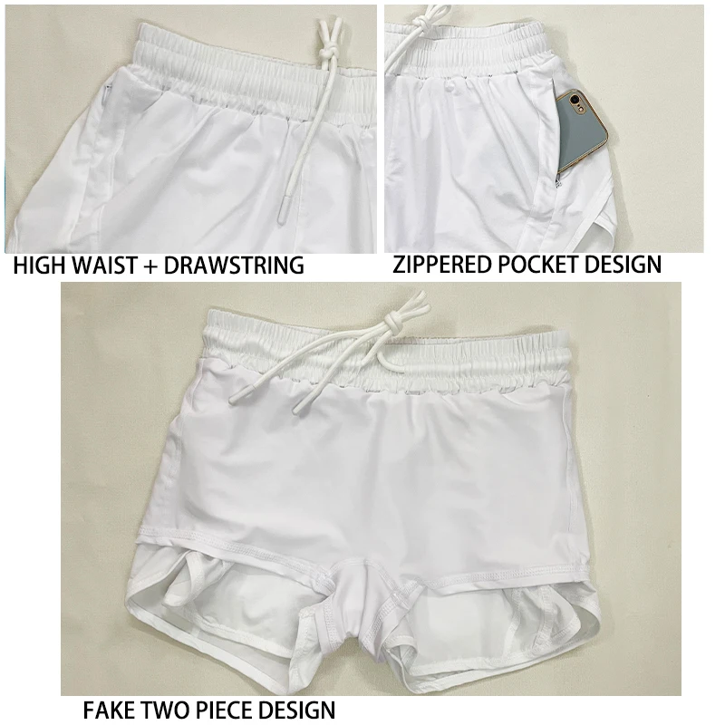 NWT Women's Summer Sports Shorts Fake Two Piece Pants Quick Dry Gym Workout Clothing Tennis Female Trousers Running Sportswear