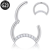 g23 titanium nose rings earrings cz paved crescent septum nose clicker segment hinged ring ear cartiliage tragus helix nose stud
