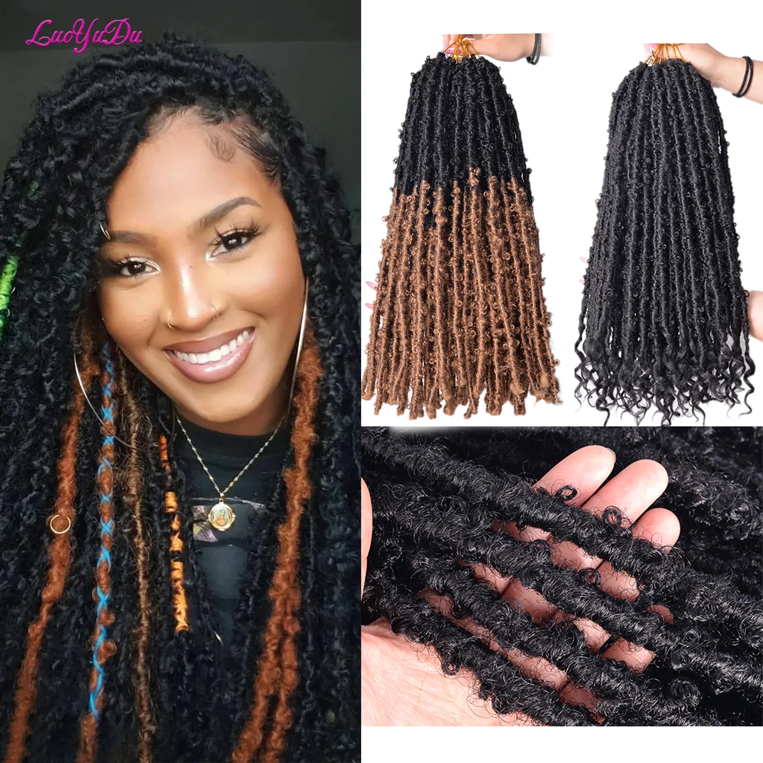 

20 Inch Butterfly Locs Crochet Hair Goddess Locs Braiding Hair Extensions Pre Looped Distressed Butterfly Synthetic Braids