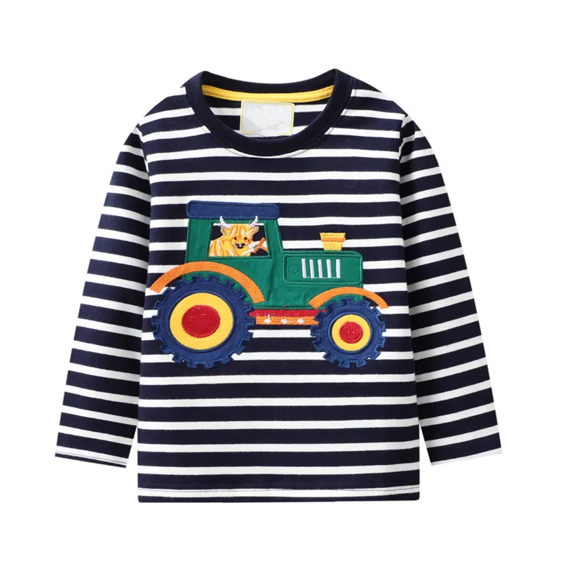 

Boys T-shirt Kids Tees Baby Boy brand tshirts Children blouses Long Sleeve Cotton cars trucks stripes free shipping