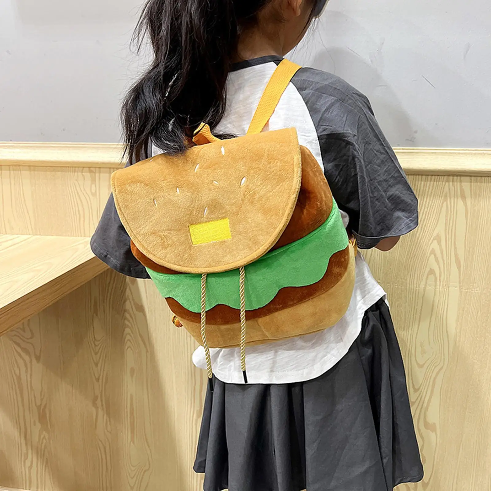 

Hamburger Plush Backpack Fashion Cartoon Funny Travel Small for Kids