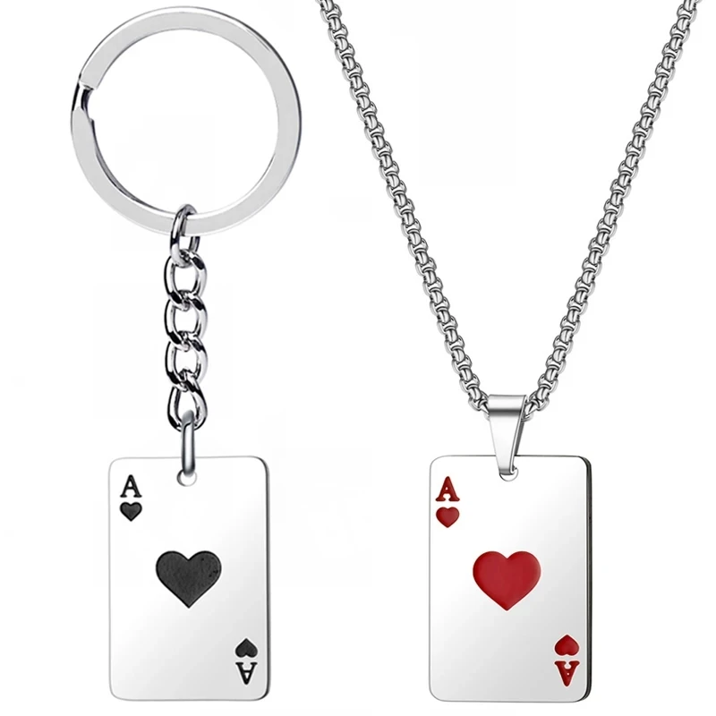 Новинка брелок для ключей Lucky Spades сердце Ace нержавеющая сталь черный красный