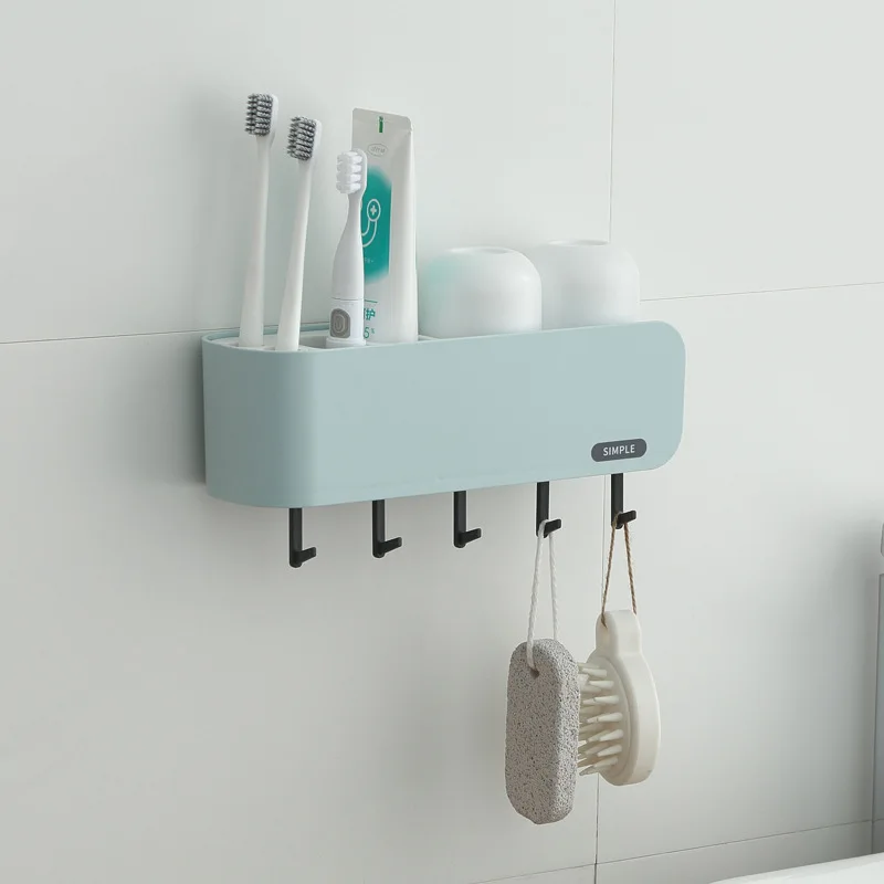 

Simple with Hook Rack Bathroom Kitchen Storage Rack Plastic Wall-mounted Storage Cup Set Rack Boxed Bathroom Storage Rack