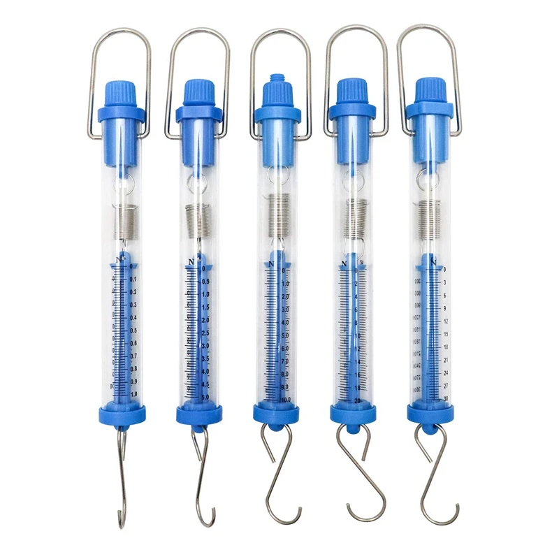 

Spring Scale, Set Of 5 Transparent Spring Balance Hanging Tube Spring Scale Set ( 1N, 5N, 10N, 20N, 30N )