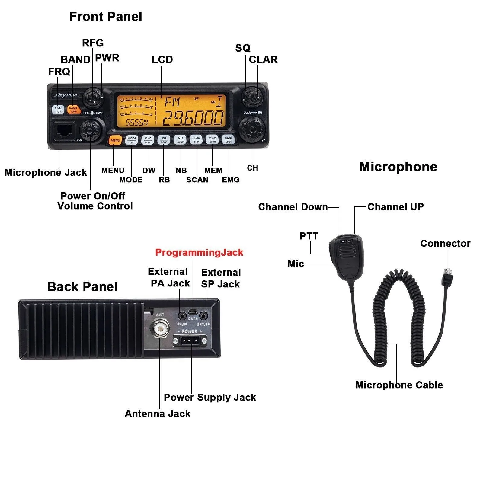 ANYTONE AT-5555N II Высокая мощность 60 Вт CB Радио 25 615 - 30 105 МГц 40-канальный мобильный