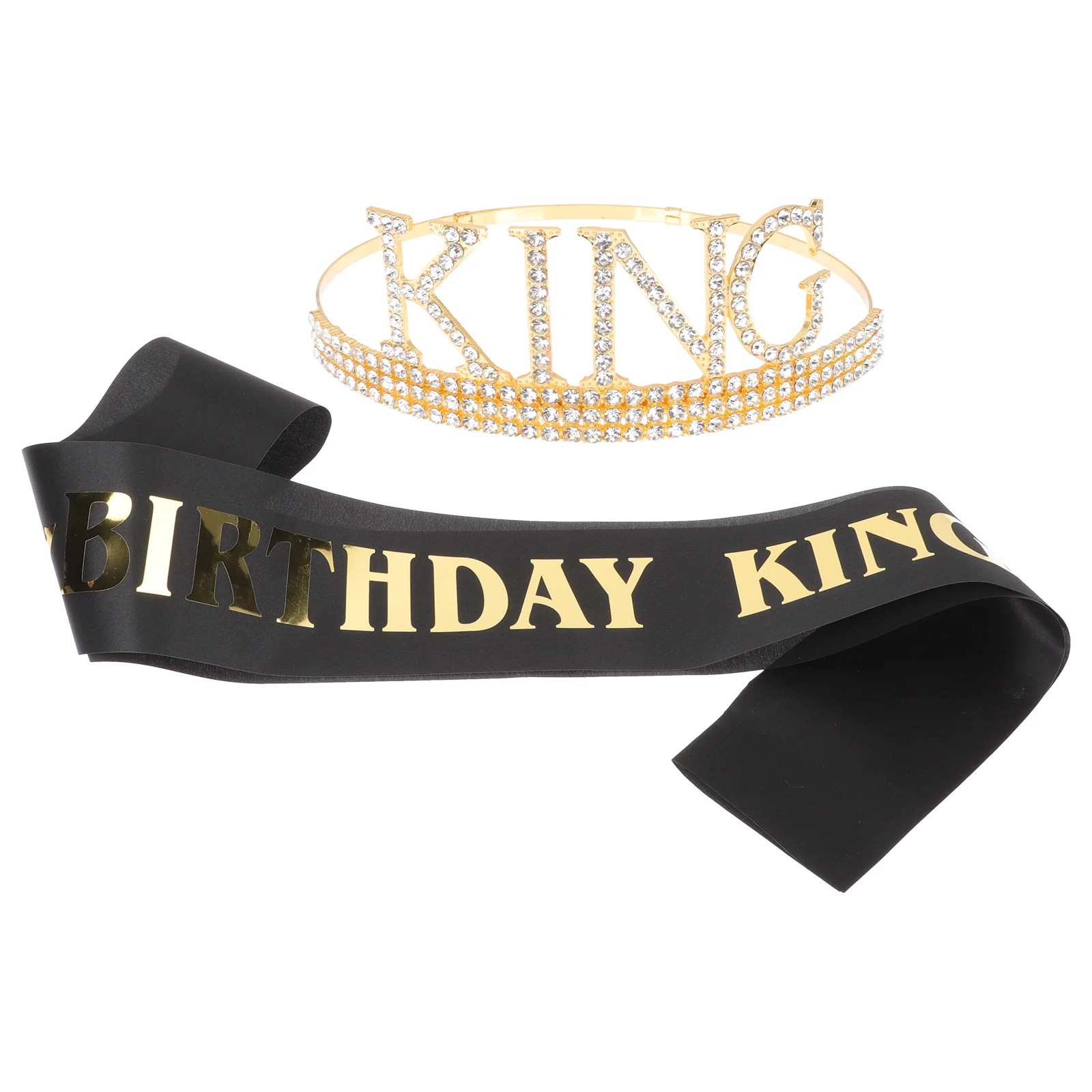 

1 Set Rhinestone Crown for Men Crown Sash Set Birthday King Crown Prom Decorations
