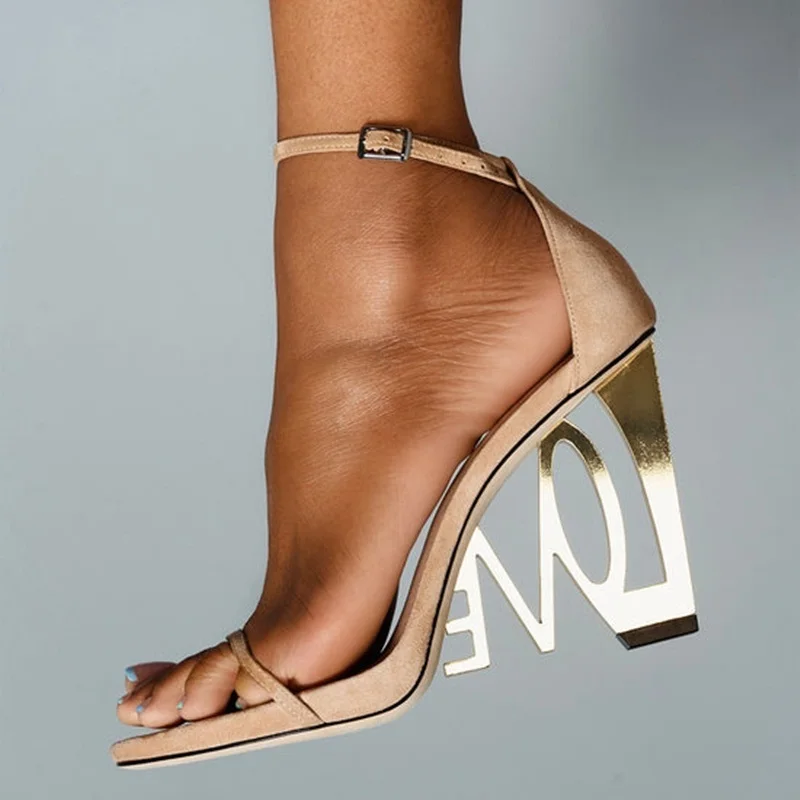 

Sexy Women Love Wedge Sandal Black Suede Ankle Strap Strange Heels Celebrating Party Shoes Cutouts Banquet Bride Shoes