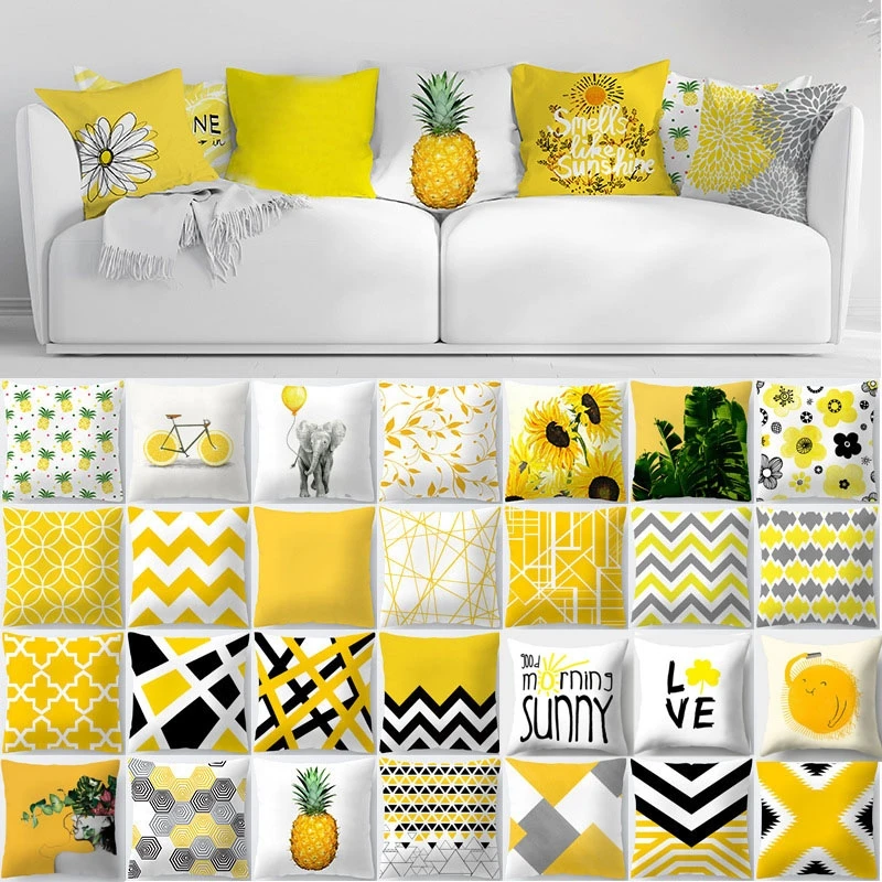 

Yellow Pillow Case 45*45cm Cushion Cover Geometric Marble Polyester Pillowcase Home Decoration Decor