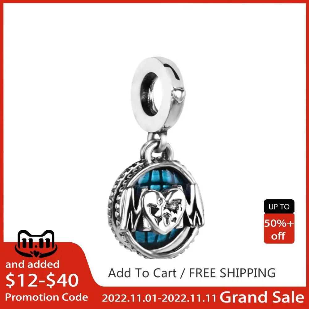 

Popular 925 Solid Silver Beads Charms Mother of Earth Love Heart Pendant Fit Pandora Original Bracelet Women DIY Jewelry Gift