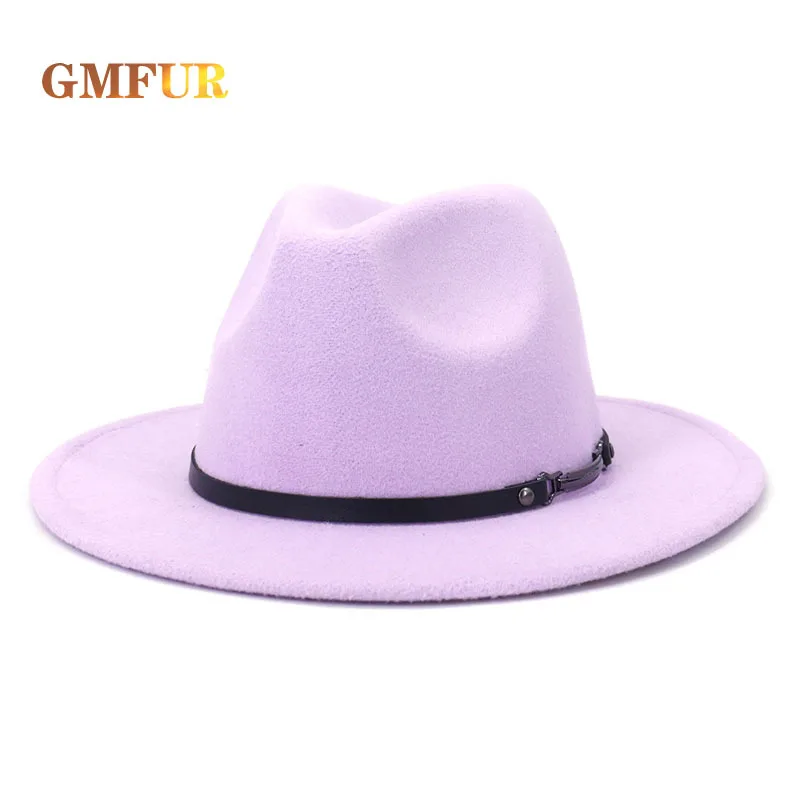 Simple Ladies Fedora Solid Color Faux Wool Fashion Jazz Hat Gentleman Elegant English Wide Brim Ladies Hat Classic Bowler Hat images - 6