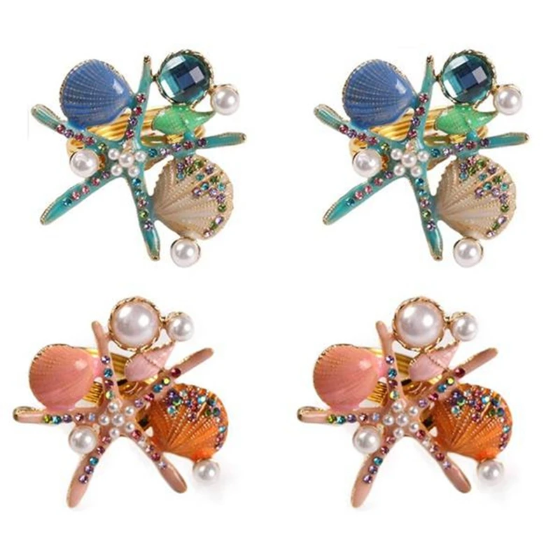 5 шт. кольца для салфеток в виде морской звезды жемчужные стразы океанские