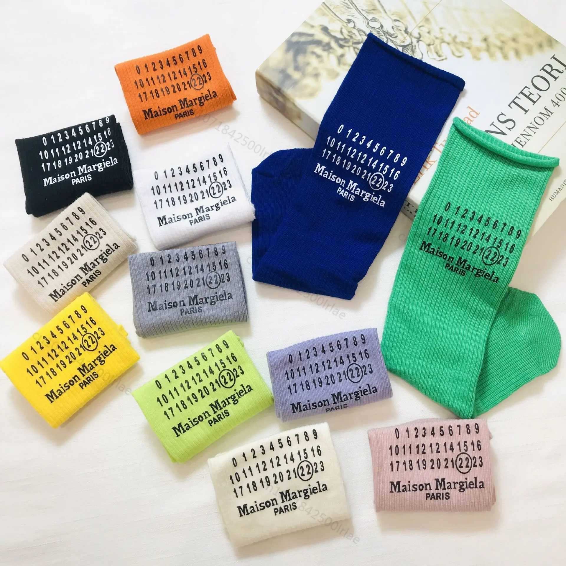 

Maison Margiela Socks Men Women Fashion New MM6 Women's Sock Logo Mid-tube Skateboard Knitted Casual Sports Ice Silk Candy Color