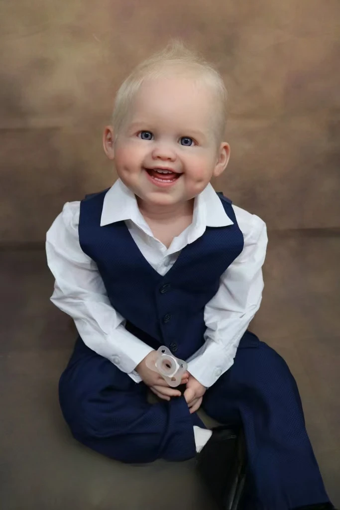 FBBD Limited Supply 32‘’Reborn Baby Dimple Boy Version Huge Boy With Hand-Rooted Short Blond Hair Christmas Gift