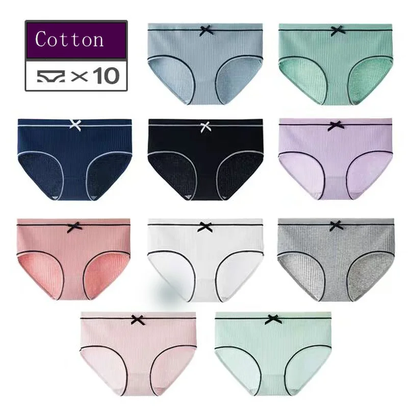

Женские трусики 10 шт., женские трусики из 100% хлопка, сексуальное женское нижнее белье, Однотонные трусы для женщин, трусы, нижнее белье с низк...