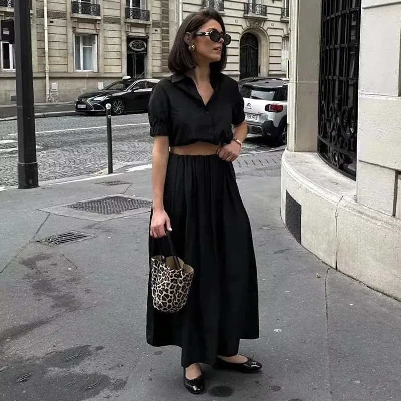 Юбка-миди Женская плиссированная с высокой талией Черная