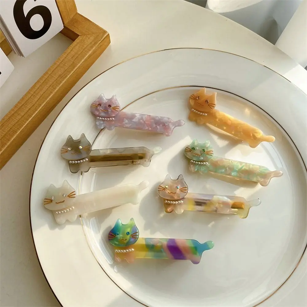 

Korean Acetate Cat Hair Clips Women Animals Barrettes Sweet Pearl Hairpins Children Small Duckbill Clips Headwear Cute Headdress