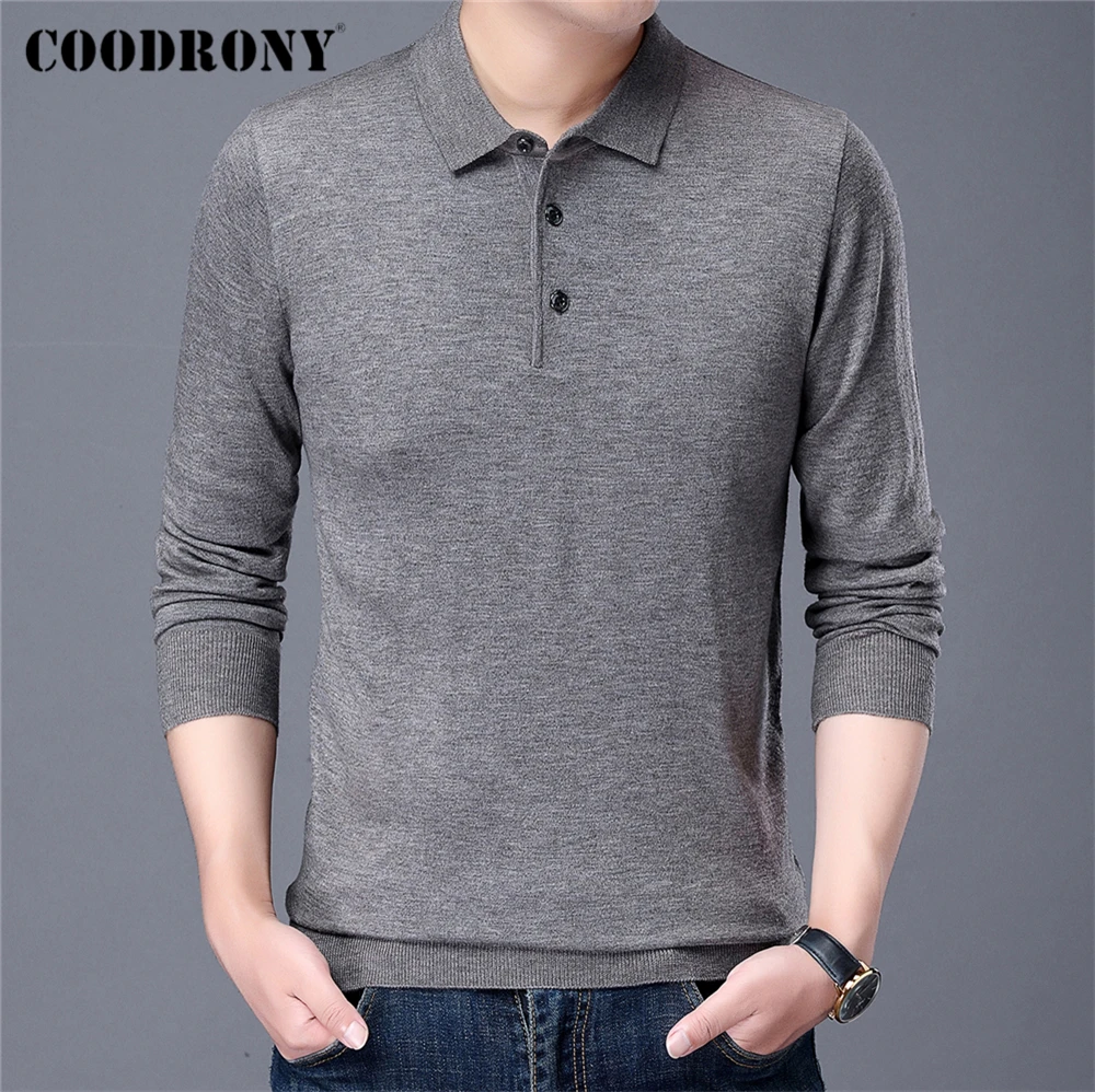 

COODRONY брендовый Однотонный свитер с отложным воротником, мужская одежда на осень и зиму, Новое поступление, Повседневный шерстяной трикотаж...