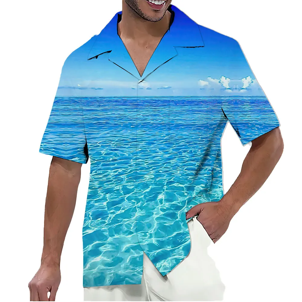 

Рубашка мужская с кубинским воротником, однобортная Свободная блуза в пляжном стиле, с 3D принтом, без застежки, одежда для мужчин, лето