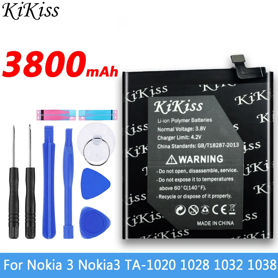

KiKiss 3800mAh HE330 For Nokia 3 DUAL 3DUAL TA-1032 HE 330 Smart Mobile Phone High Capacity Battery