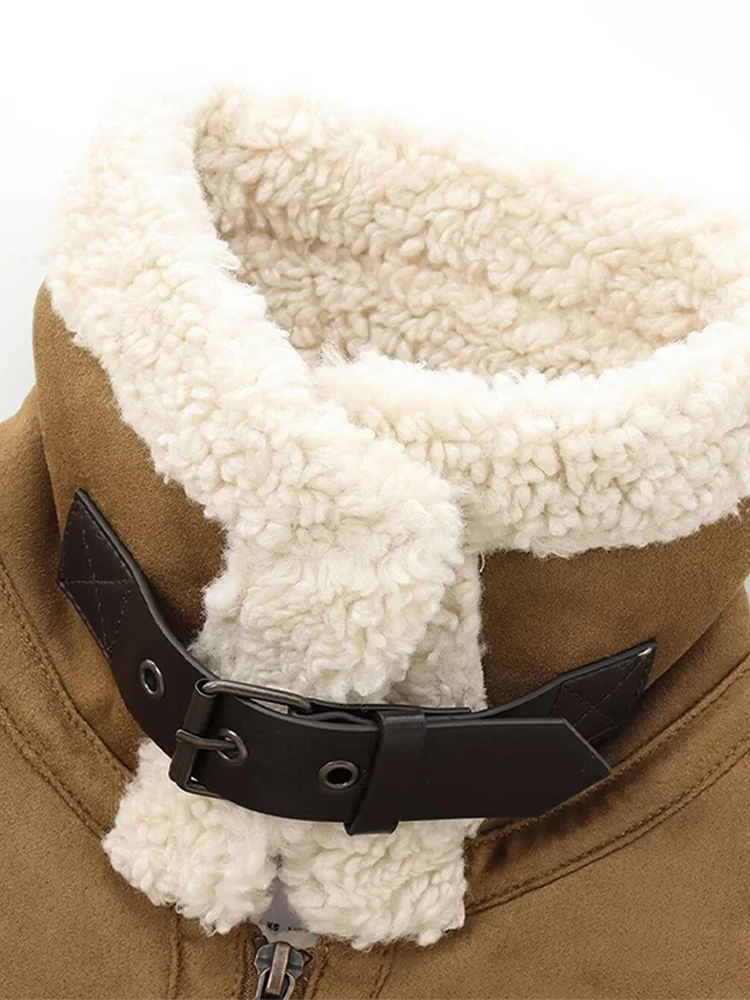 Двусторонняя куртка на молнии замшевое коричневое флисовое короткое пальто