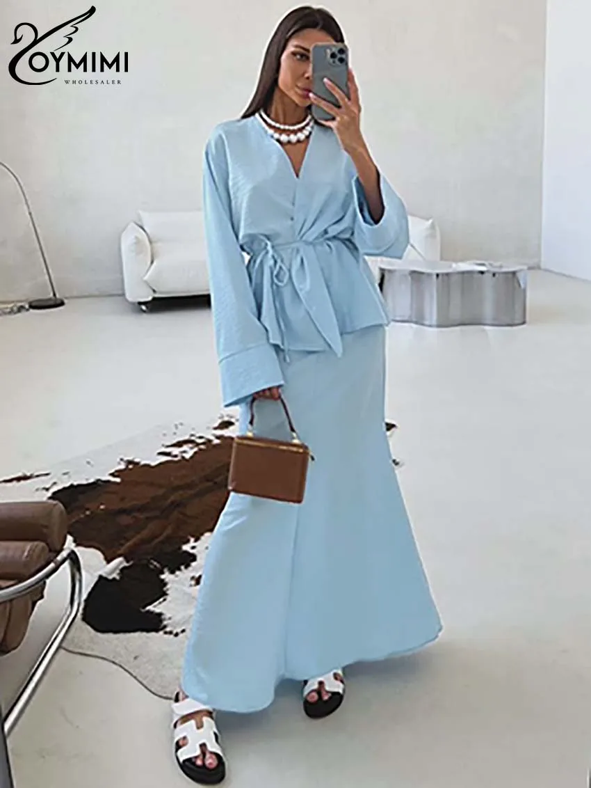 Oymimi модный синий женский комплект из двух предметов элегантные рубашки на