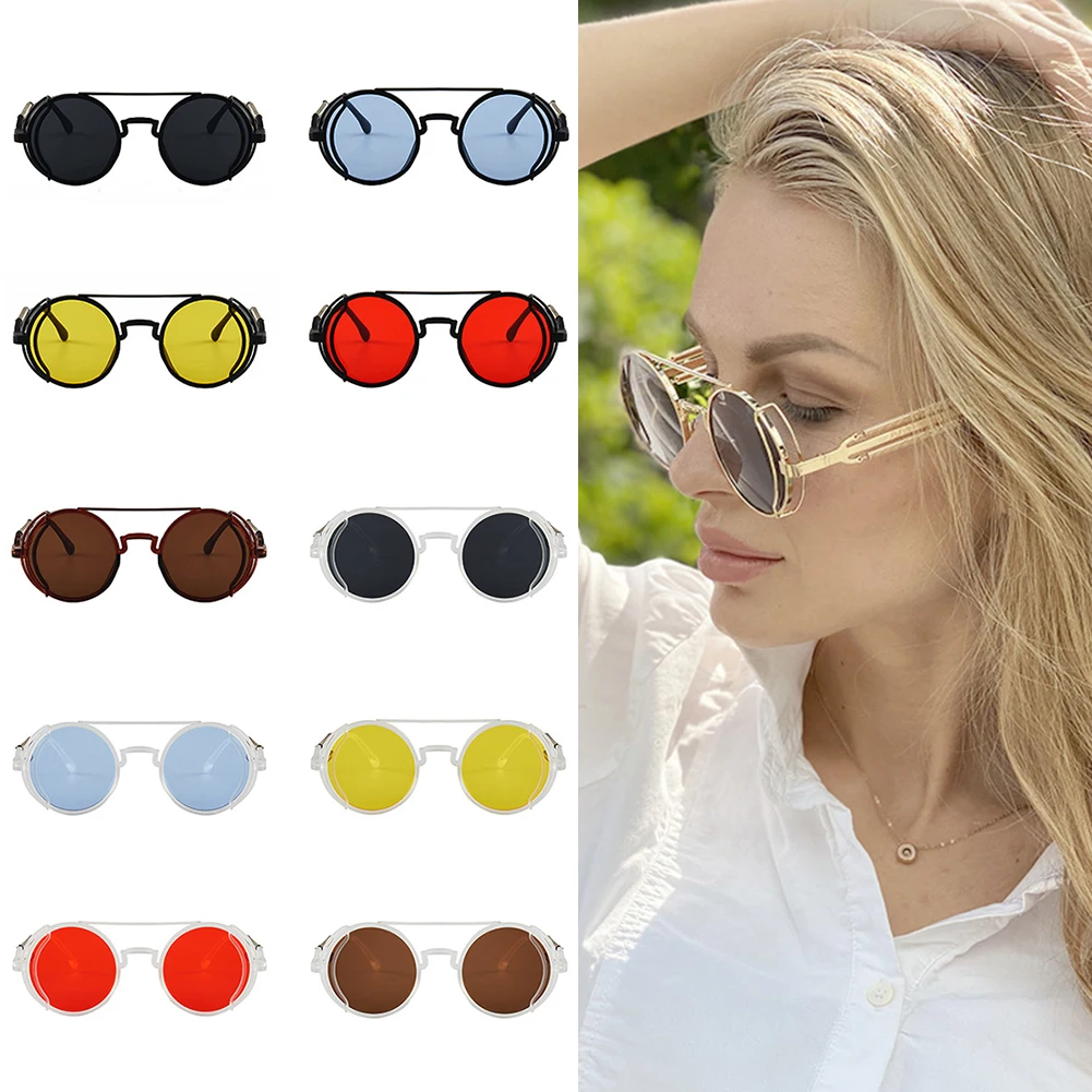 

2022 New Fashion Steampunk Sunglasses Vintage Round Punk Eyewear Summer Fashion Items Sun Protection Glass Gothic Style UV400