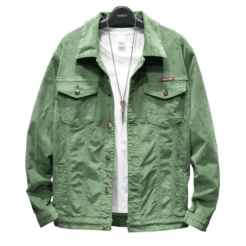 

New Men's Corduroy Denim Jacket Casual Solid Color Lapel Single-breasted Jacket Male Spring Autumn Slim High-quality Men Coat