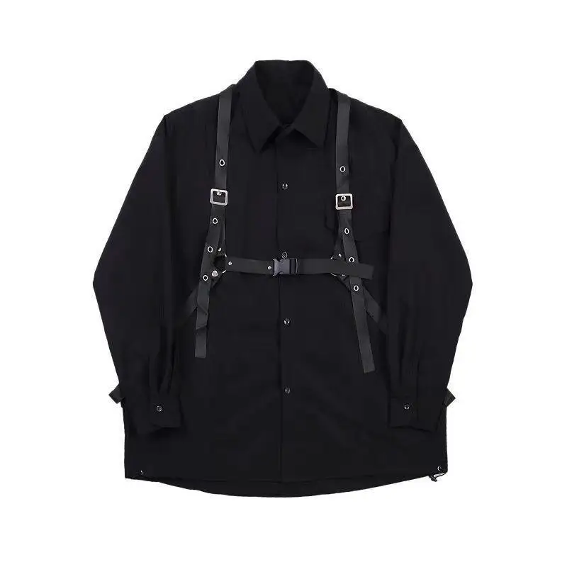 Комплект ARENS Techwear мужской в стиле панк черные брюки-карго рубашка с длинным