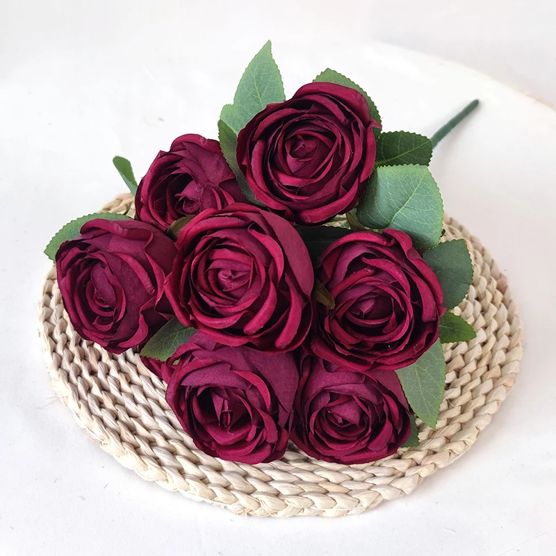 

Simulated Roses 9 Heads Bouquets Holding Wedding Hall Decoration Home Vase Arrangement Photography Prop Artificial Silk Flowers