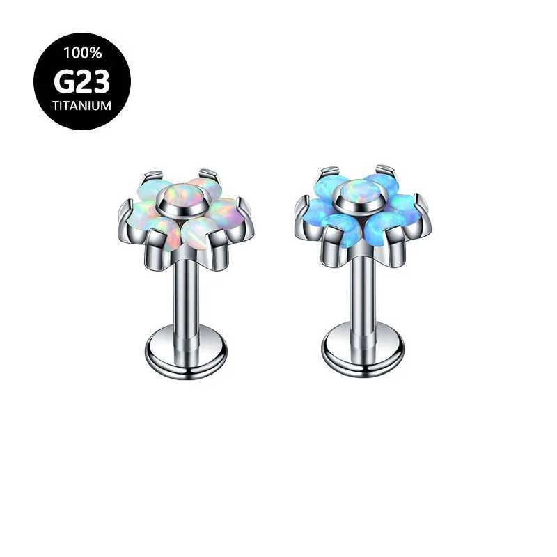 

ASTM F136 G23 Titanium Flower CZ Zircon Earrings Flower Opal Internal Thread Labret Helix Piercing Cartilage Tragus Stud 16G