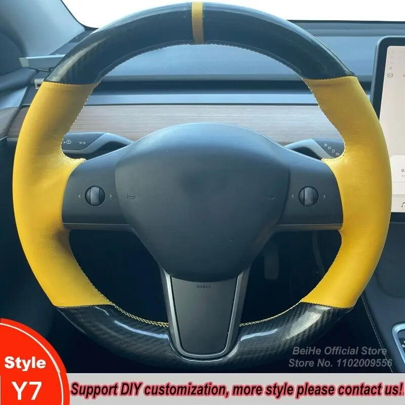 

For Tesla Model 3 Y X S Non-slip Car Steering Wheel Cover Wrap Hand-stitched