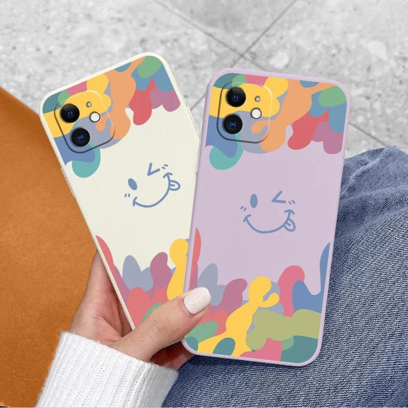 

Smiley Liquid Silicone Soft Case For iPhone 12 Pro Max Mini 11 Pro Max X XR XS MAX SE2020 8 7 6 6S Plus Shockproof Phone Cover