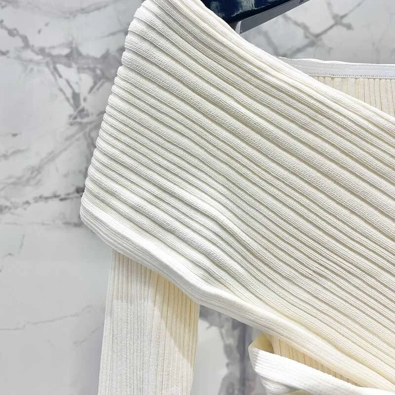 Женская одежда модный сексуальный трикотаж с открытыми плечами и длинными