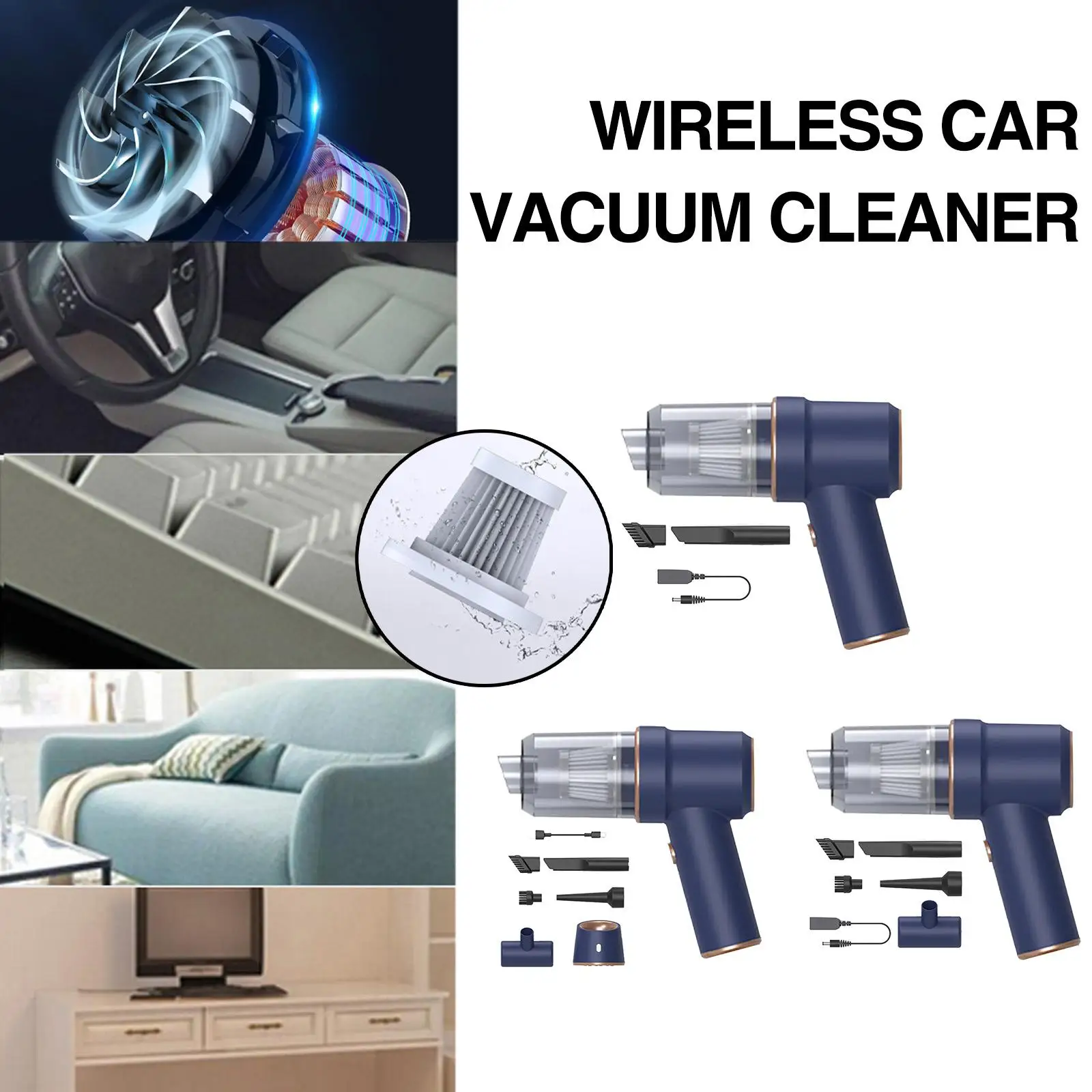 

80000Pa Portable Wireless Handheld Car Vacuum Cleaner 2 In 1 Cordless Charge Cyclone Suction Vacuum Home Office Appliance Filter
