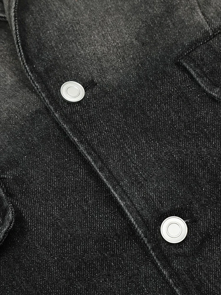 DEAT женский джинсовый плащ с зубчатым воротником свободный однобортный стираный