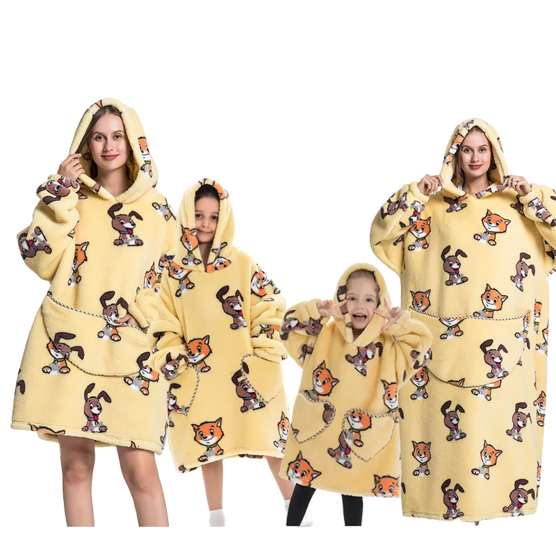 

Parent-Child Out Wearable Blankets Pajamas Adult Kids Sweatshirt Homewear Lazy TV Giant Sleepwear Winter Clothes Fleece Loose