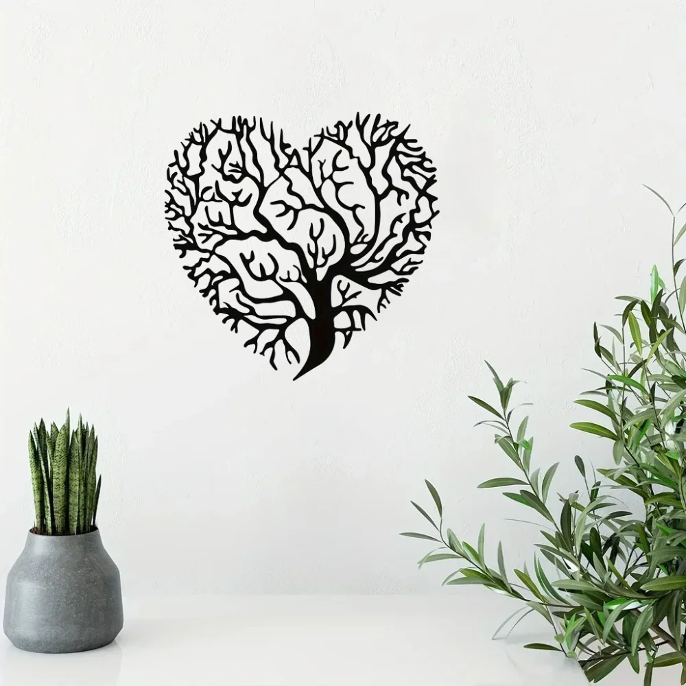 Черный Металлический Железный Настенный Декор - Древо Жизни В Форме Сердца