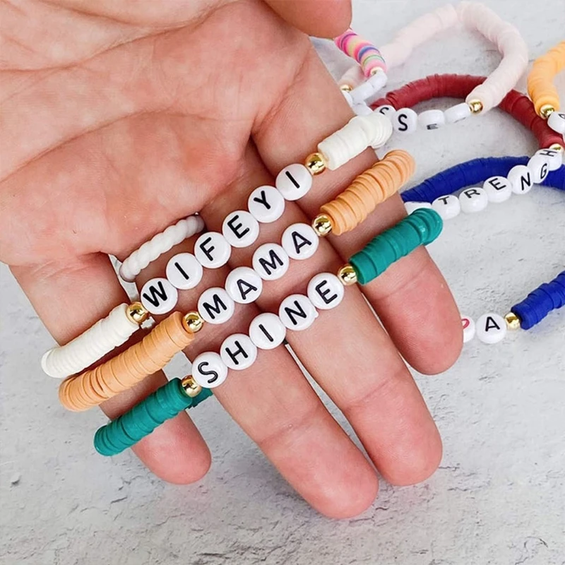 

Soft Ceramic Letter Beads Clay Beads Multi Colors Flat Round Polymer Clay Spacer Beads with Pendant Charms Kit Drop Shipping